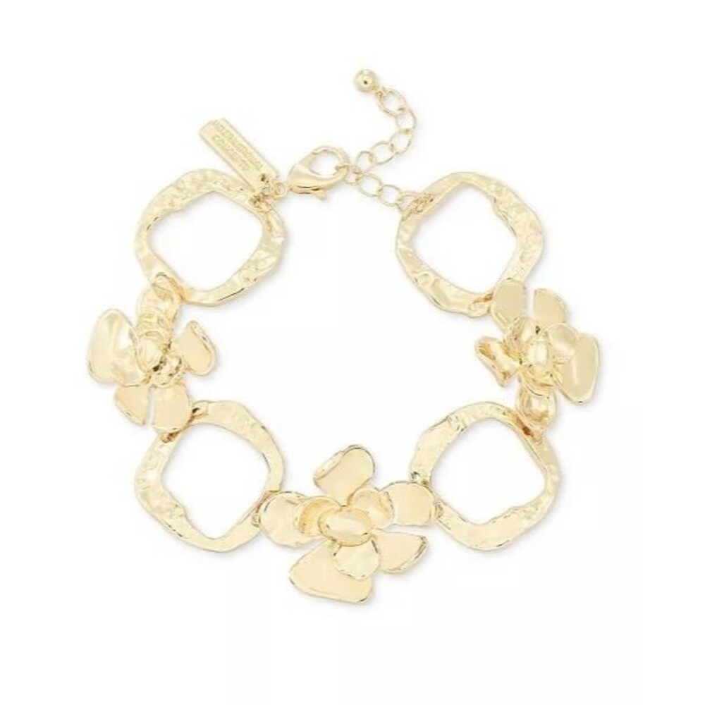 INC International Concepts Gold Tone Flower Statement Flex Bracelet 7"